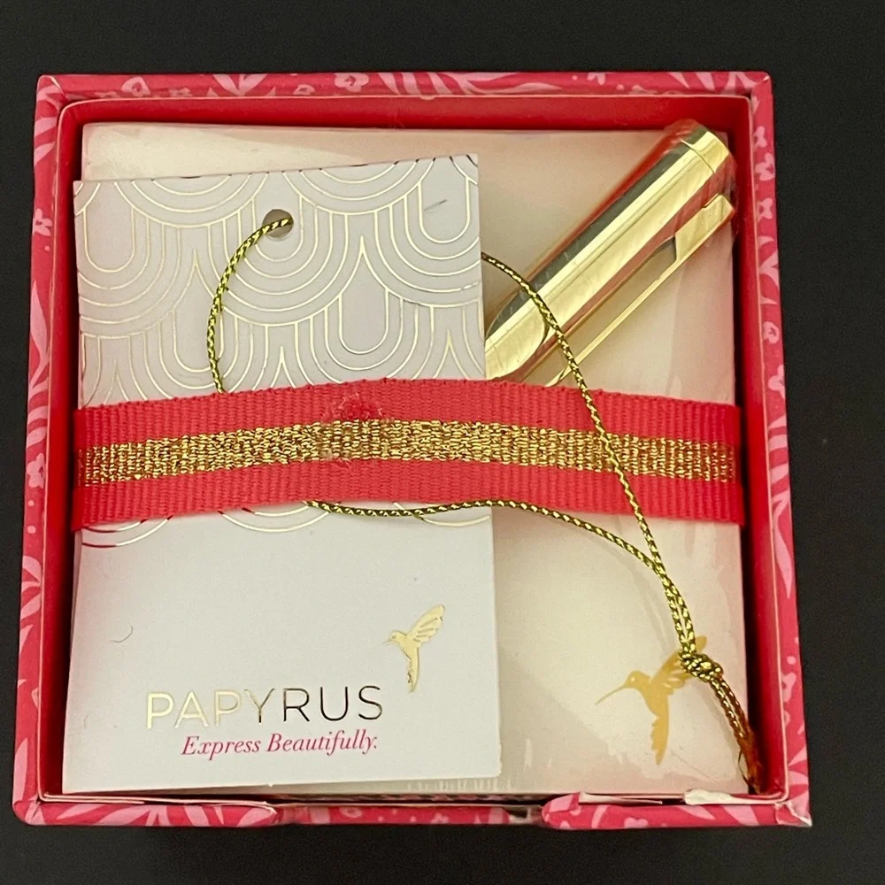 PAPYRUS pink cube notepad stationery with gold pen